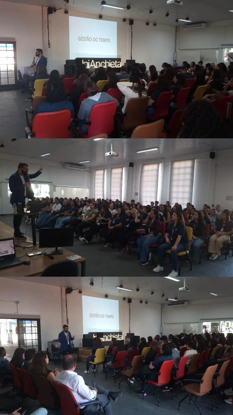 Bruno palestrando em universidade